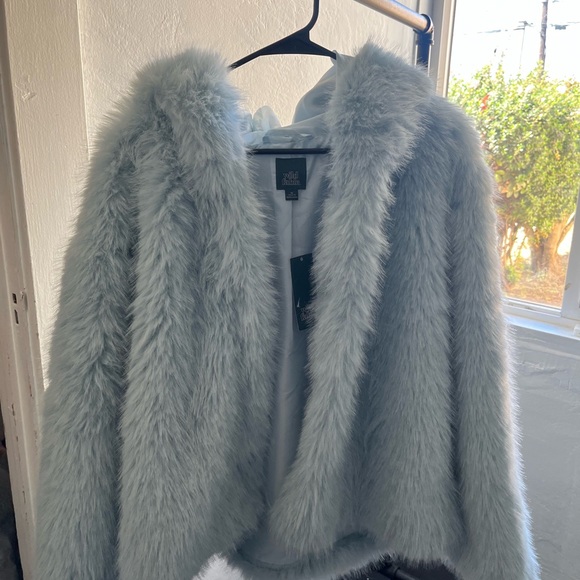 wild fable Jackets & Blazers - Faux Fur Hooded Coat baby blue / size large / XL
